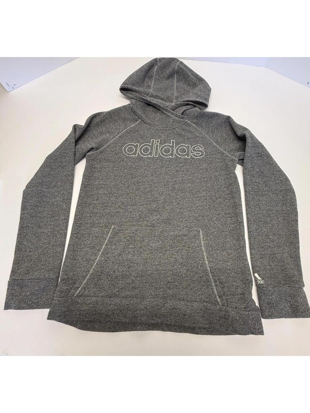 Adidas Hoodie Girls  Small 14/16 Grey/ Sparkle Letter Block Athleisure Sporty